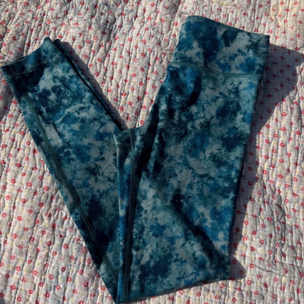 Athleta Girl High Rise Printed Chit Chat Tight Blue Teal Tie Dye Leggings L 12